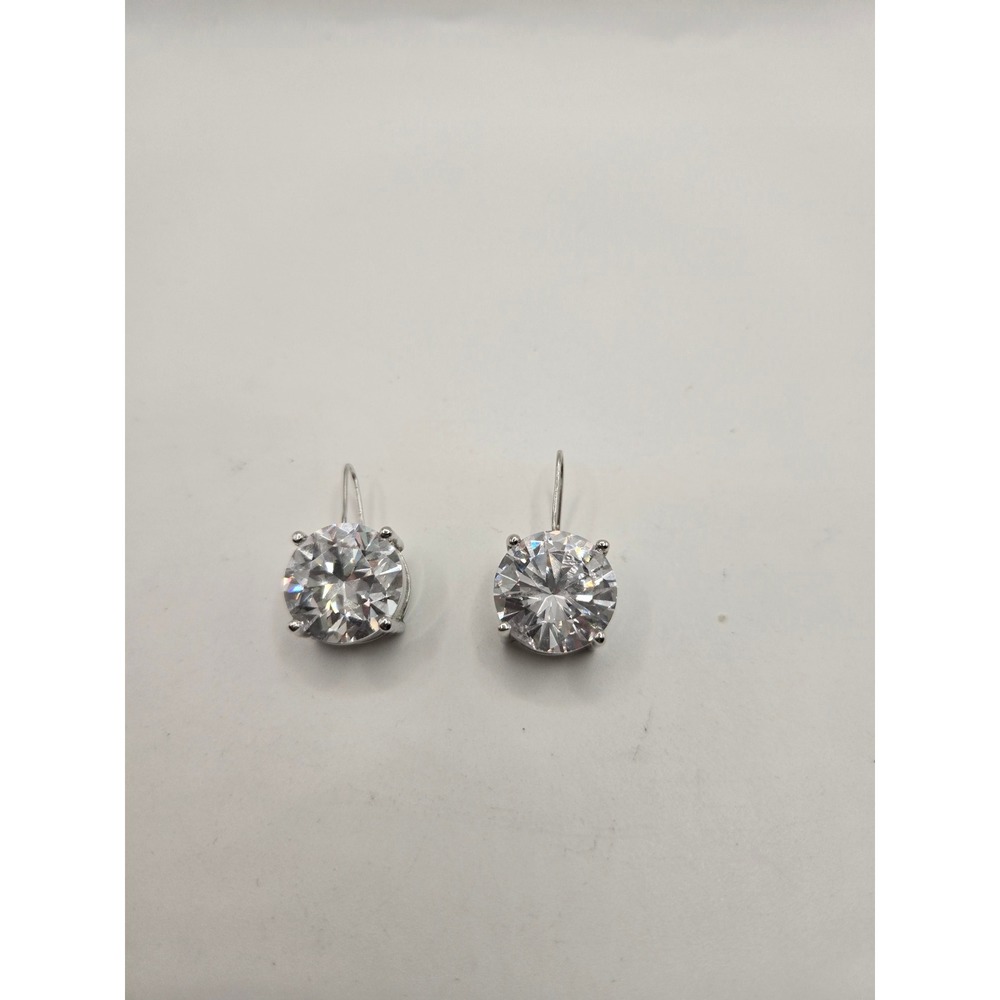 Round Cut Clear Cubic Zirconia Silver Tone Drop Earrings Shepherd Hook
